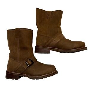 LL Bean Men's Wellington Mid Calf Buckle Men's Brown Leather Boots Size 9 Wide